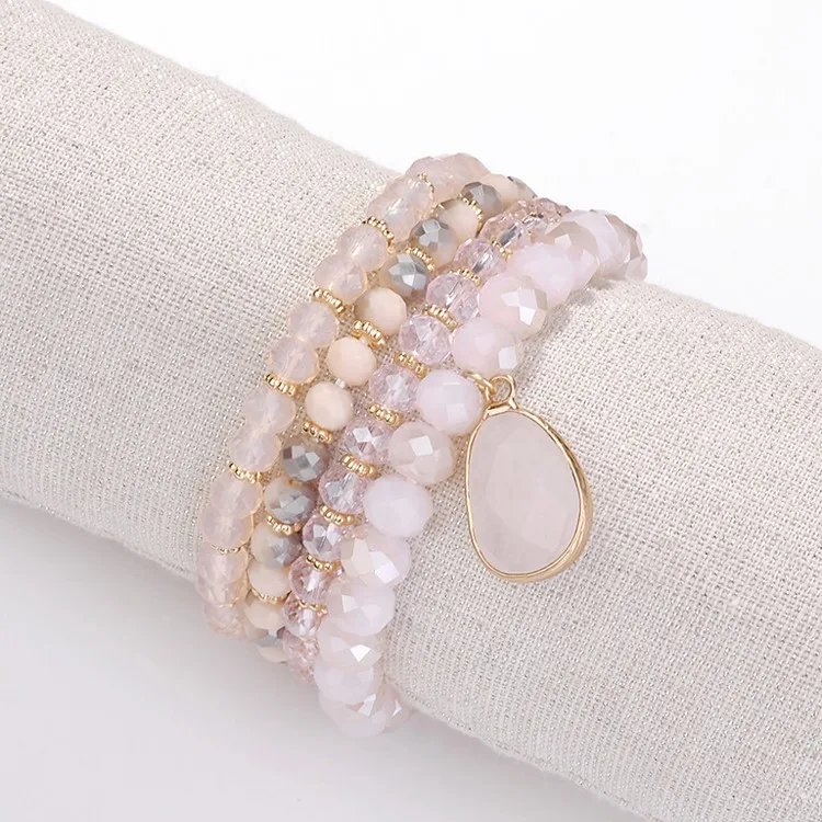 2018lucky Glass Beads Bracelet With Resin Druzy Charm Wholesale Rose