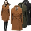 New Design Winter Ladies Belt Khaki Women Trench Coat Female Wool Coat
