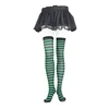 Ladies green opaque knee socks striped elastic knee high socks for students