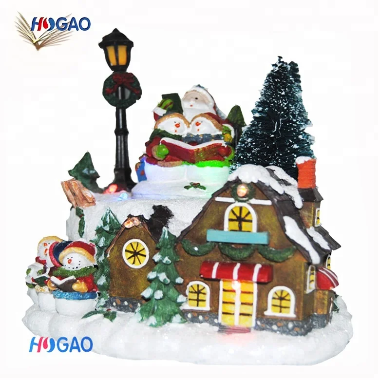 Wholesale Indoor christmas ornament custom decorations figurines village statue houses resin christmas house with LED lights