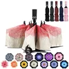 new design automatic windproof compact inverted umbrella with pink lotus printing