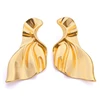 Kaimei vietnam jewelry curved metal alloy stud earrings asymmetric hammered leaf shaped stud earrings