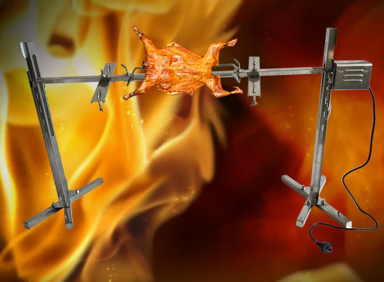 stainless steel outdoor camping open fire spit rotisserie barbecue grill height adjustable auto rotating roaster lamb bbq grill