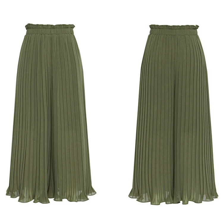 Hot Newest Elegant Green Custom Girls Pleated Long Maxi Skirt For Women 8013