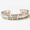 Engraved words cuff bangle jewelry "SOMETHING GOOD WILL HAPPEN",gold color cuff bangle with custom words