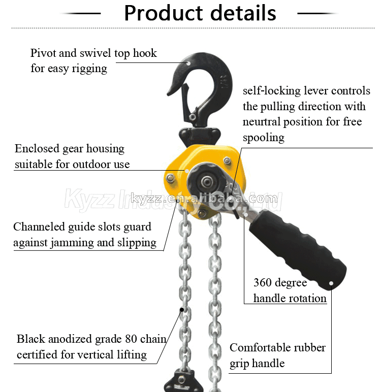 0.75t 3m Lever Hoist Hand Chain Block Hand Manual Chain Hoist Lever