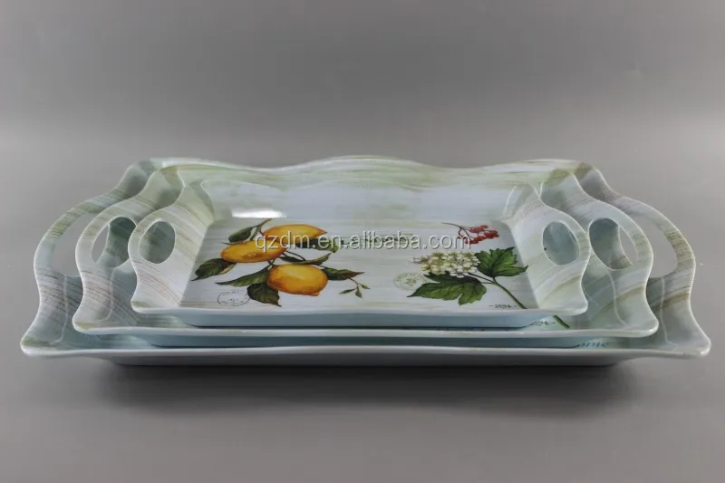 12-15-17" Melamine Serving tray set ,Wave tary with handle