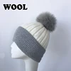 Wholesale Two Tone Colored Knitted Wool Hat For Woman With Fox Fur Ball