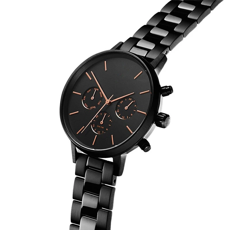 high-end elegant luxury brand all black three eye japanese oem watch chronograph movement