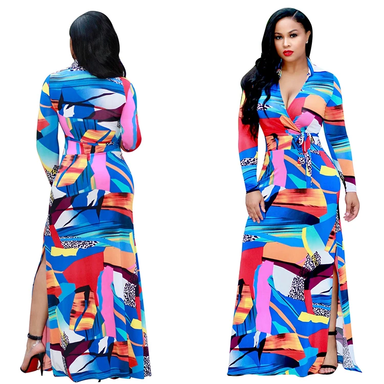 2019 African Kitenge Dress Designs Hot Sale Long Floral Printed Lady Dresses Casual Maxi Dress Women