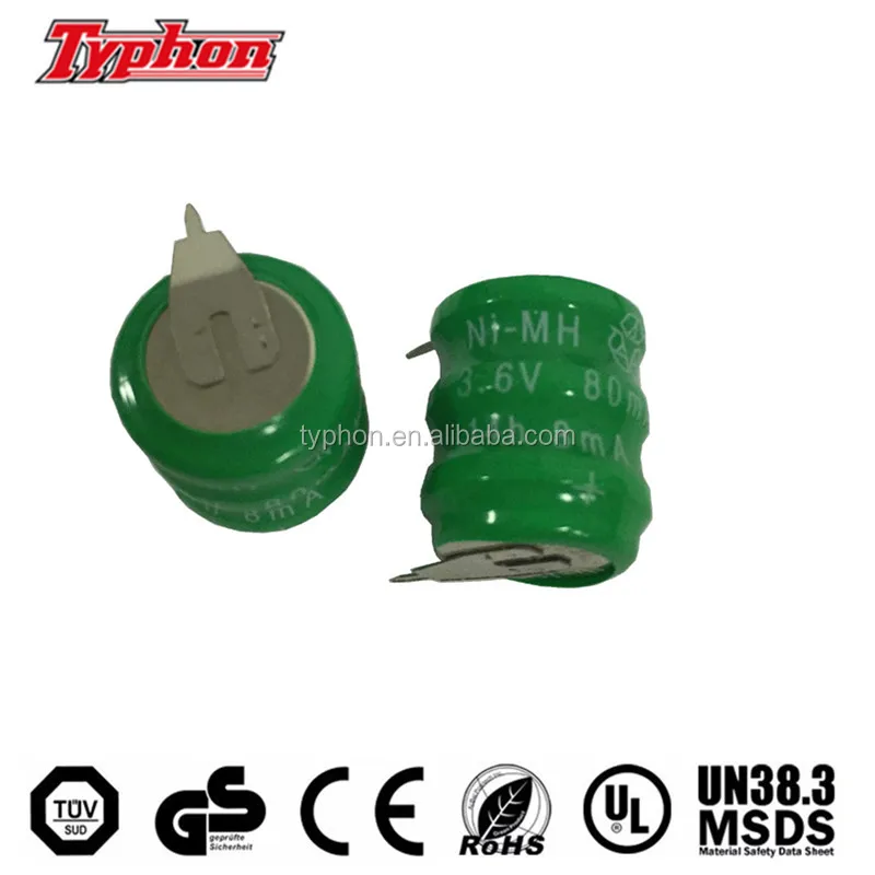 Coin Cell Battery Nimh 80h Button Cell 3.6v 80mah Rechargeable Battery