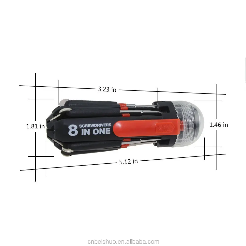 Multiscrewdriver With Led Flashlight 8in1 Utility Tool Torch Flat