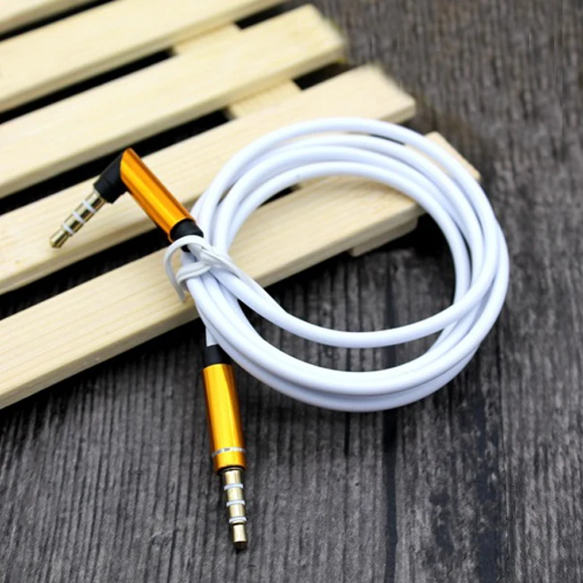 2 ft 3.5mm Shielded 4 Conductor Audio Cable with Right Angle Male to Male Gold @