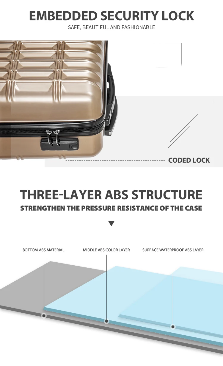 4 Wheels Trolley Custom Hand Carryon Travel Bags Hard Shell Abs