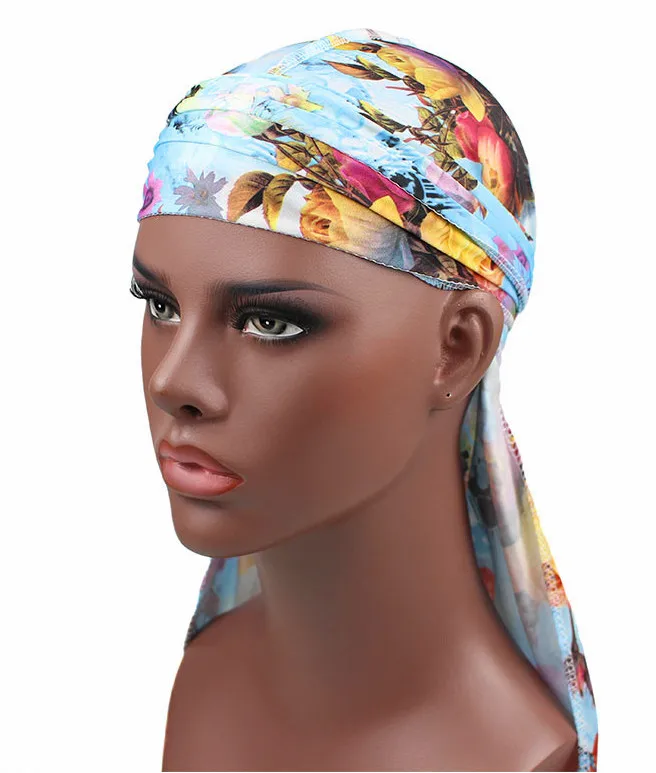 Fashion Men's Print Silky Durags Bandanas Turban Headband Silk Men