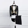 PYJTRL Male Gold Silver Embroidery Lapel Tail Coat Stage Singer Groom Black White Wedding Tuxedos For Men Costume Homme