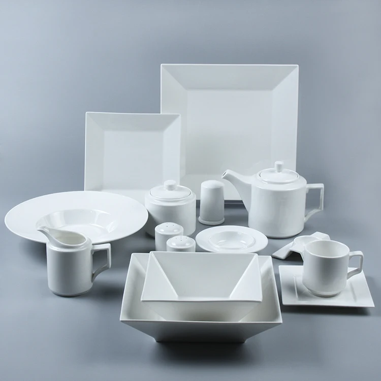 Hot selling hotel restaurant wedding party white square shape 4 pieces