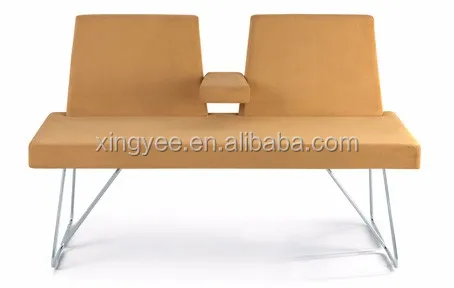 Modern Indoor 3 Seater Bench Chromed Stainless Steel Leather