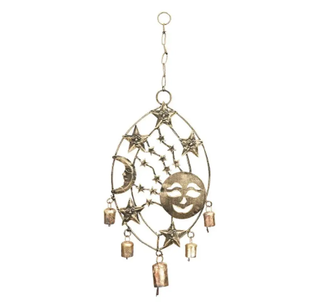 MyEasyShopping Metal Celestial Sun Moon Stars Windchime 3 Assorted 15" W, 17" H - Catchers Owl Dragonfly Lovebirds Elephant Butterfly Mandala Angel Wind Star Chime Metal Hanging Garden