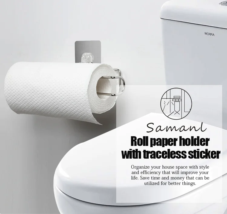 Bathroom Adhesive Paper Holder Transparent Sticker Toilet Paper Roll