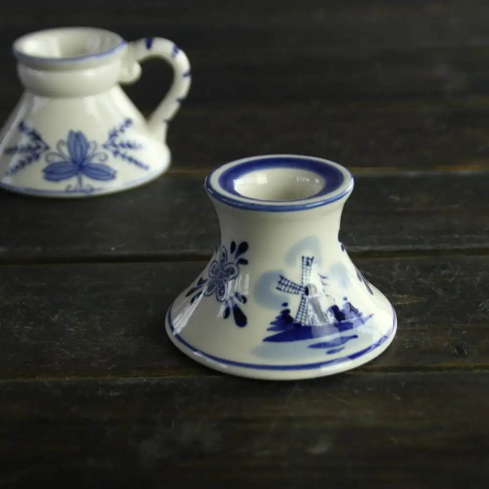 ceramic blue and white stoneware candle holder
