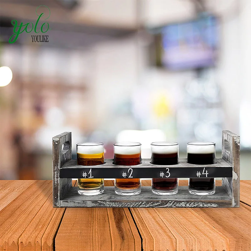 Rustic Wood Beer Tasting Serving Tray With 4 Glasses Buy Wood Beer