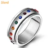 Stainless Steel Crystal Circle Wedding Band Engagement Pride Spinner gay ring for women