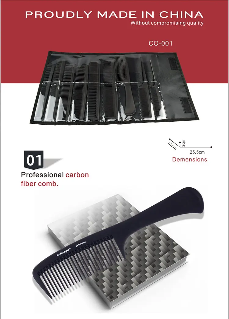 Professional Heat Resistance Plastic Handle Hair Salon Carbon Fiber