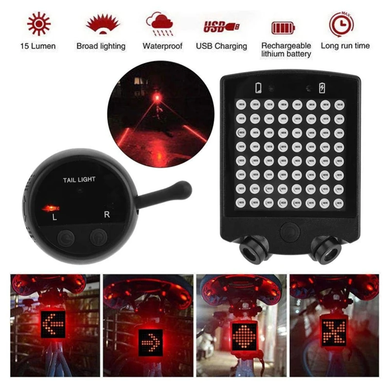 Bicycle Light Wireless Remote Turn Signal LED Warning Light Mountain Bike Waterproof Rear Light Turn LED Warning Lamp