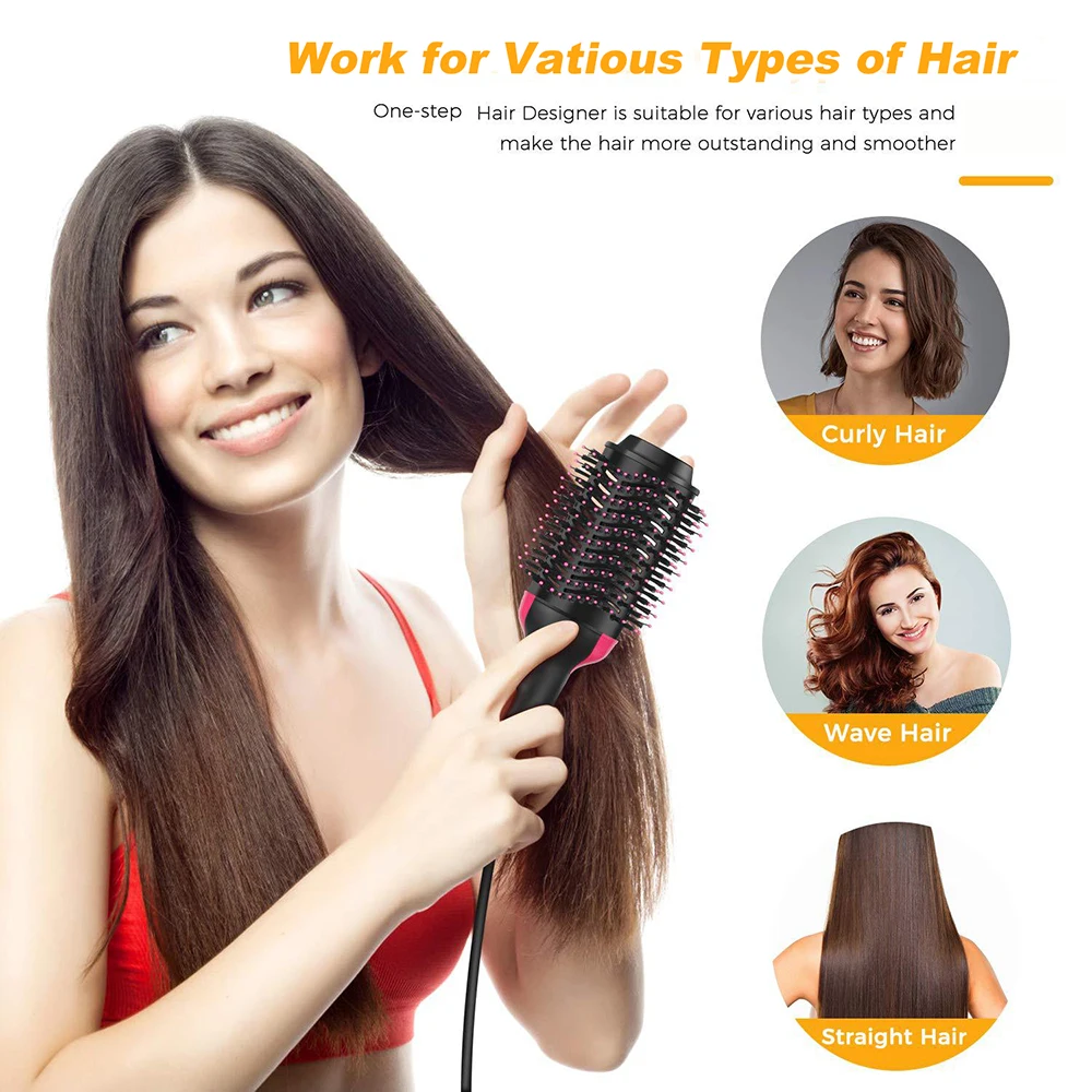 Professional 1000W Hair Dryer Brush 2 In 1 Hair Straightener Curler Comb Electric Hair Brush Roller Styler