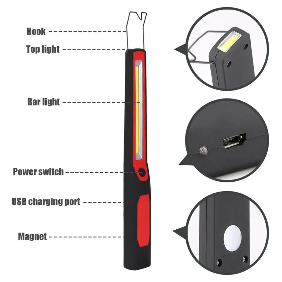 2in1 Rechargeable LED COB Camping Work Inspection Light Lamp Torch Magnetic 