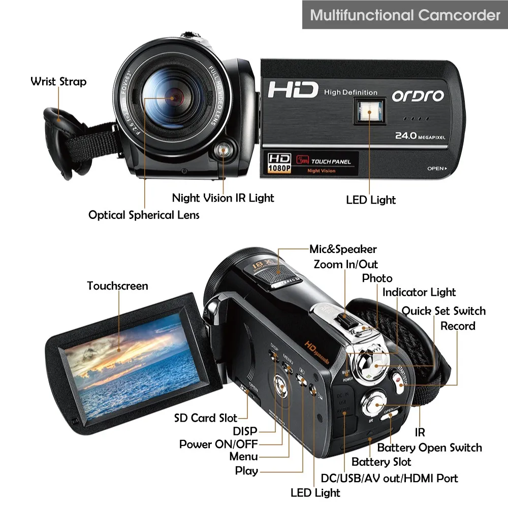 Full Hd 1080p 24mp 18x Digital Zoom Wifi Video Camera Infrared Camera