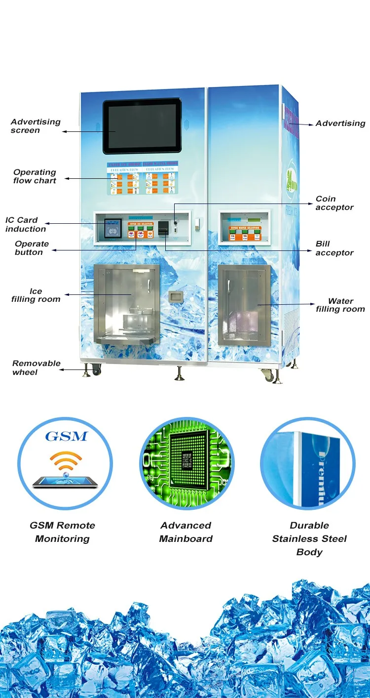 140900kg Square Cube Ice Vending Machine With Bagging System For Sale