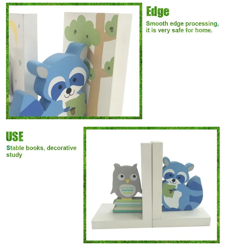 wooden kids animal bookends