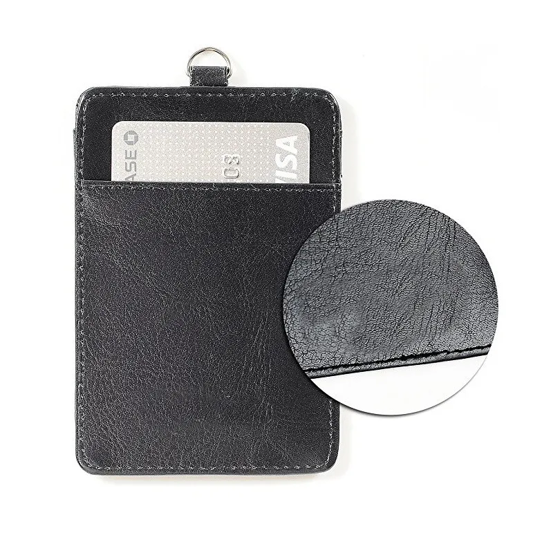 Badge Holder,double Sided Pu Leather Id Badge Card Holder Wallet Case 