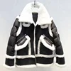 Streetwear Black Color Winter Sheepskin Real Lambskin Winter Down Jacket Fur Coat Softshell Bomber Motorcycle Jacket for Women