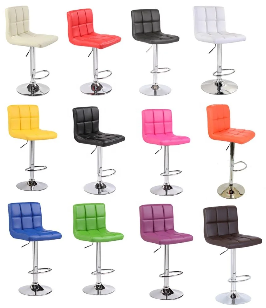 Modern Pu Leather Adjustable Height Swivel Chrome Bar Stool For