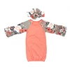 Newborn Baby Sleeping Gown Cotton Shabby Chic Floral Long Sleeve Icing Ruffle Raglan Infant Baby Gown And Hat