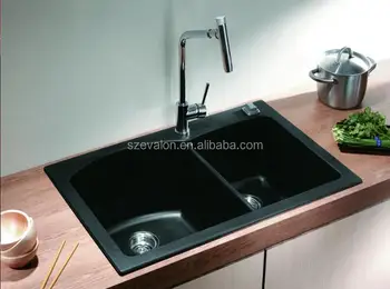 Pmma Quartz Black Undermount Corner Kitchen Sinks Artificial