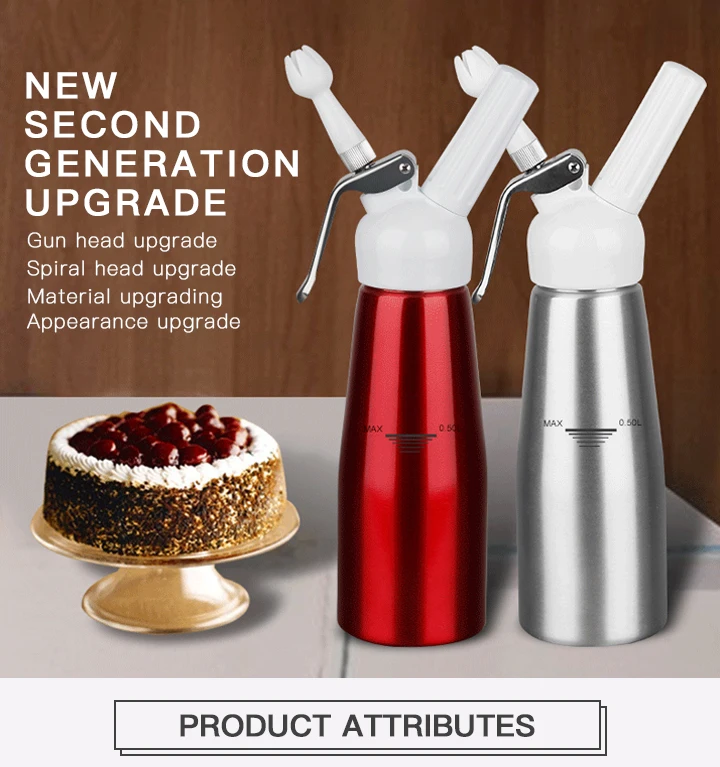 250ml 500ml Portable Colorful Aluminum Ice Cream Whipped Dispenser With