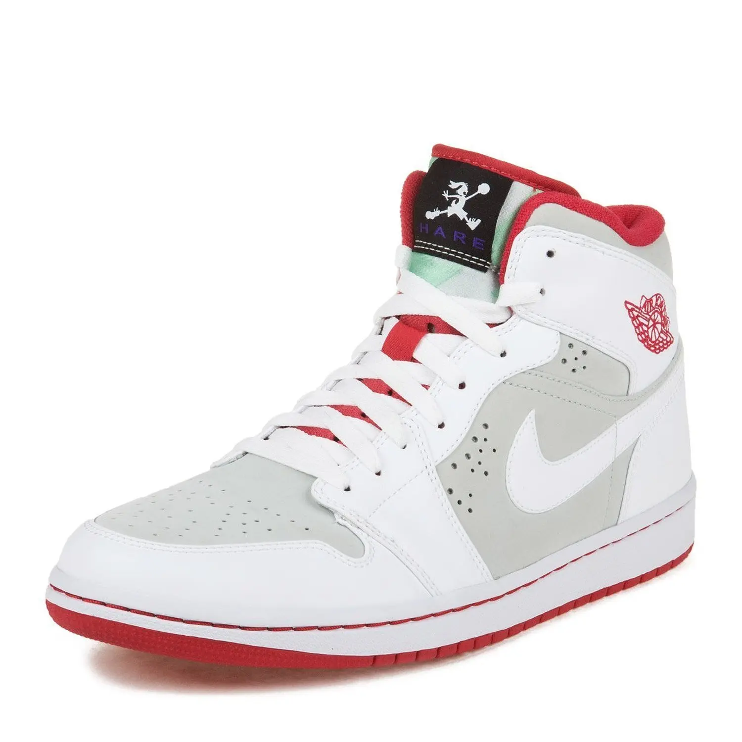 Nike Mens Air Jordan 1 Retro Hare Jordan Light Silver/White-True Red Leather Basketball Shoes Size 11