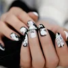 Man Smoking Pattern Fake Nails Black White Stiletto Handsome Acrylic Artificial Nail Tips Good Material Manicure Tips L5149