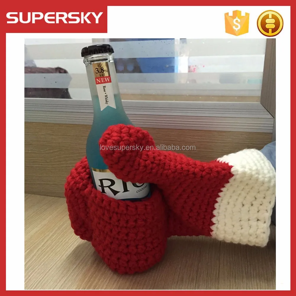 E59 Crochet Beer Mittens Koozie Mitten With The Drink Cozy Five Fingers
