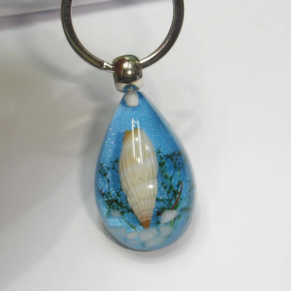 Handicraft Metal Clear Resin Keychain Sea Conch Amber/resin Keychain Drop Shape Keychain With