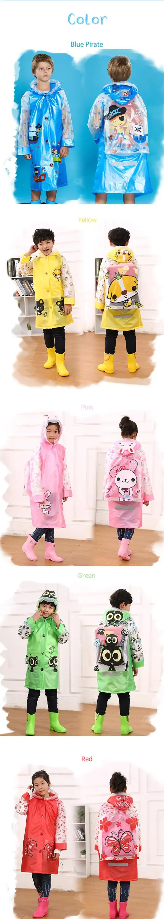 Wholesale Cute Cartoon Animal Pvc Kids Raincoat With Backpack Bag