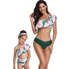 Beach Vacation Green Ruched Waist Single Shoulder Family Mother'S Daughte Brazilian Bikini Set