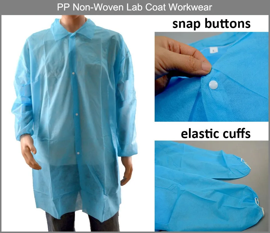 Disposable Pp Nonwoven Lab Coat White Short Sleeves Vneck Disposable