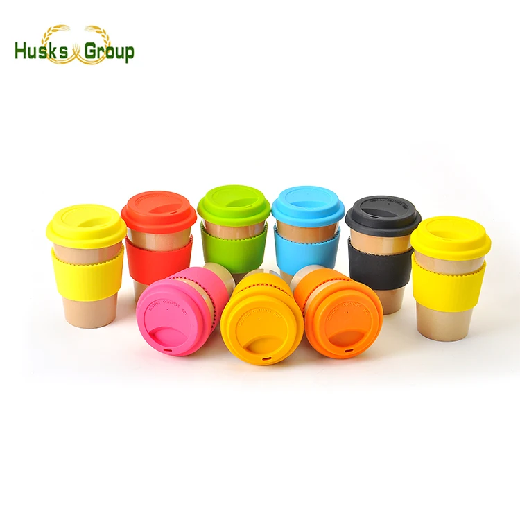 Rice Husk Fibre, BPA-Free, Double Wall Insulation Reusable Coffee Cups,  On-The-Go Travel Mug, Screw Tight Lid, Textured Grip, Ultra Lightweight 