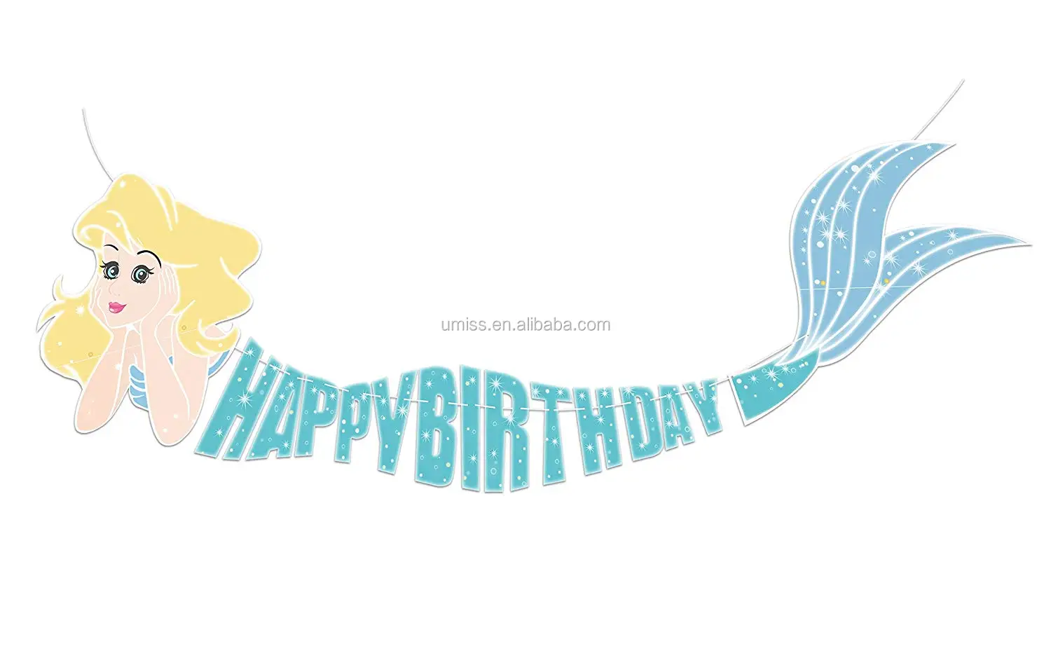 Umiss Paper Glitter Mermaid Happy Birthday Banner Decoration Under