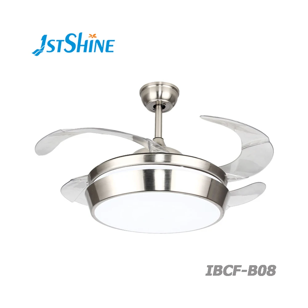 1stshine 42'' Modern remote control hotel and bedroom Big lampshade dimmable 3CLR LED light ceiling fan with retractable blades